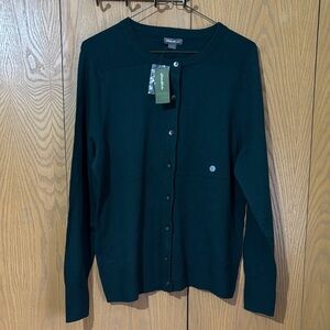 Eddie Bauer forest green Button-Up Sweater Large 55% cotton NWT